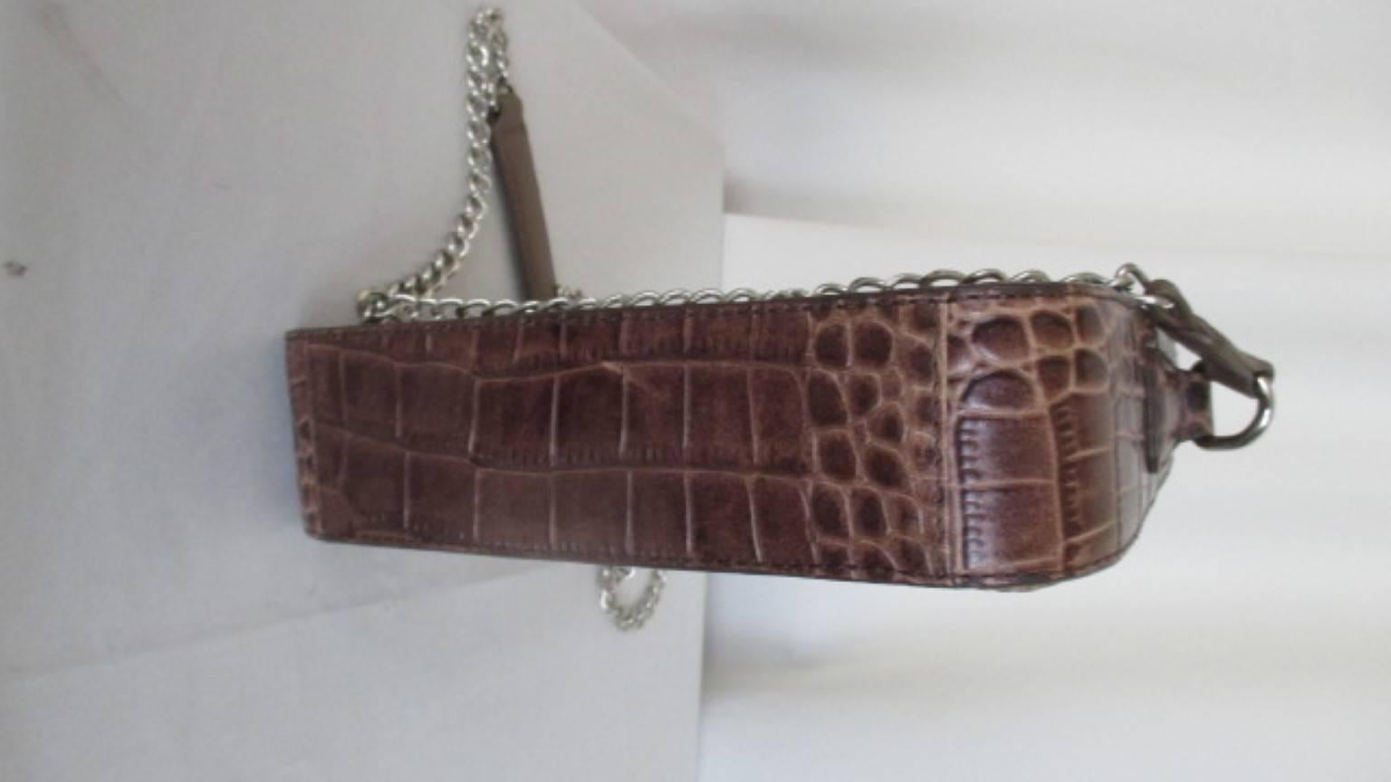 Guy Laroche Crocodile Print Leather Bag In Good Condition For Sale In Amsterdam, NL