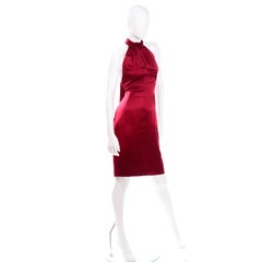 Guy Laroche Deep Red Silk Charmeuse Halter Dress w Back Panels
