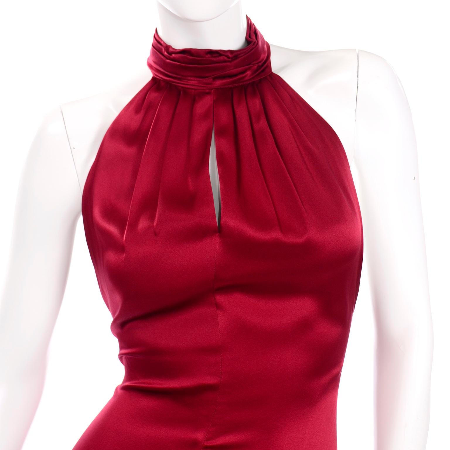 Guy Laroche Deep Red Silk Charmeuse Halter Dress w Back Panels For Sale 1