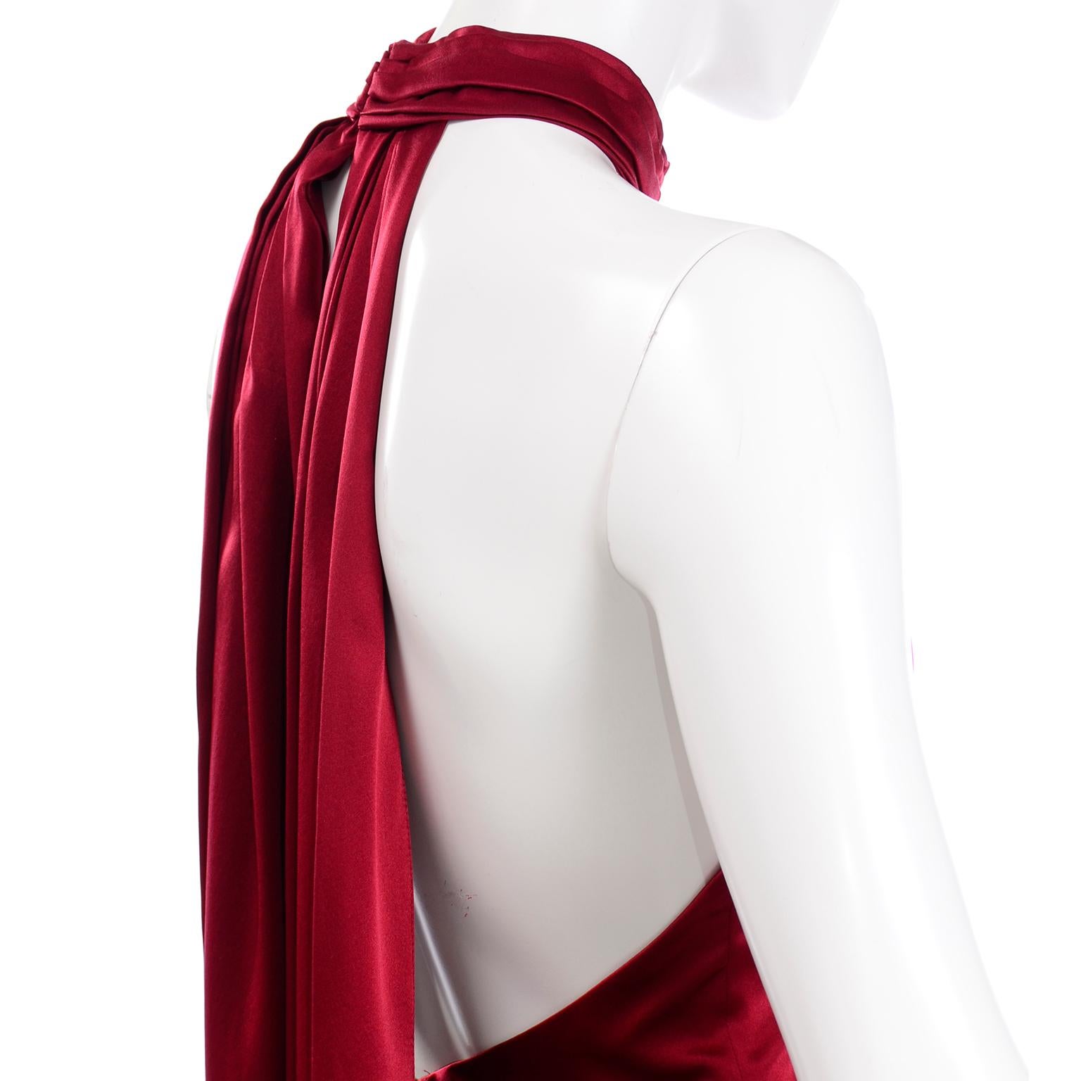 Guy Laroche Deep Red Silk Charmeuse Halter Dress w Back Panels For Sale 2