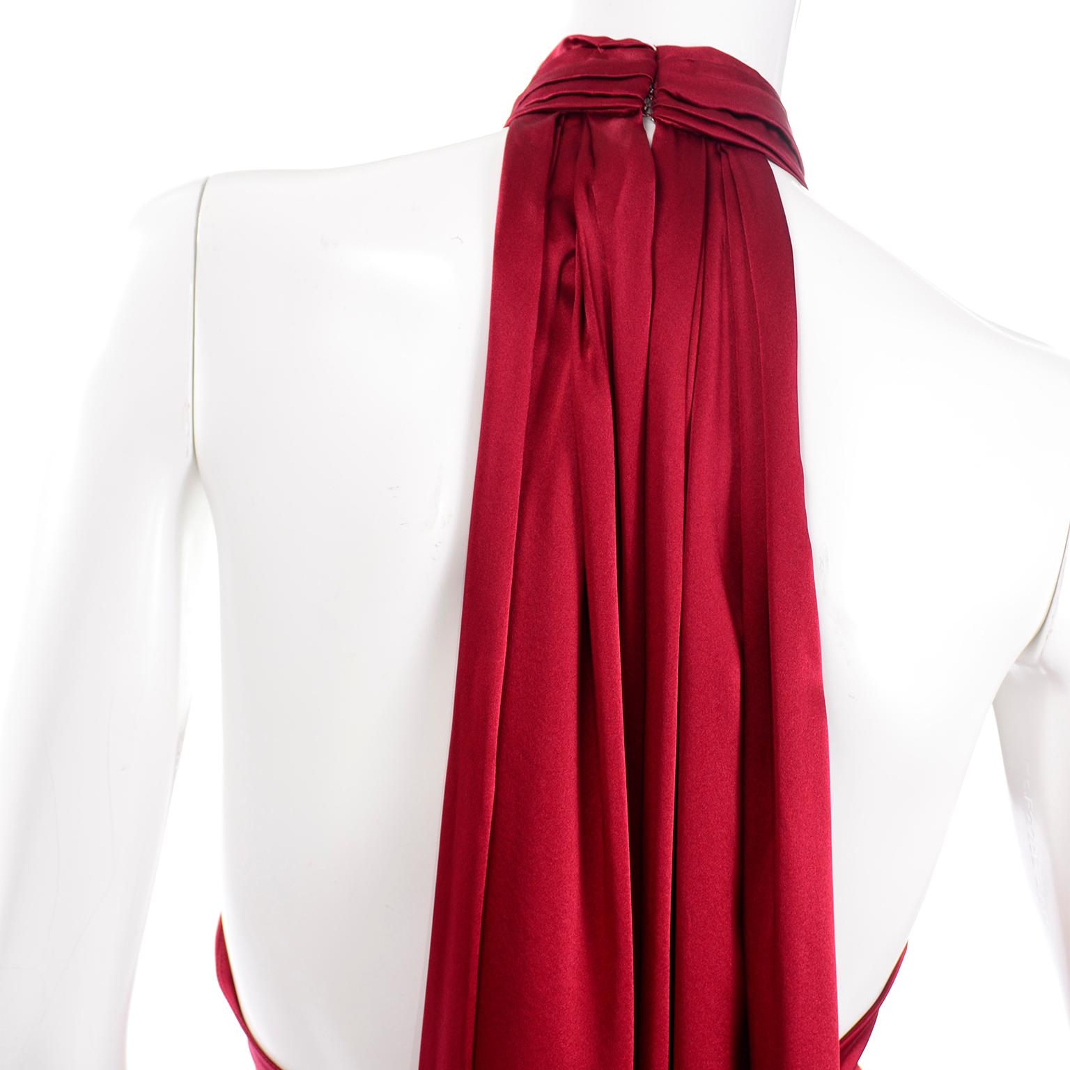 Guy Laroche Deep Red Silk Charmeuse Halter Dress w Back Panels For Sale 3