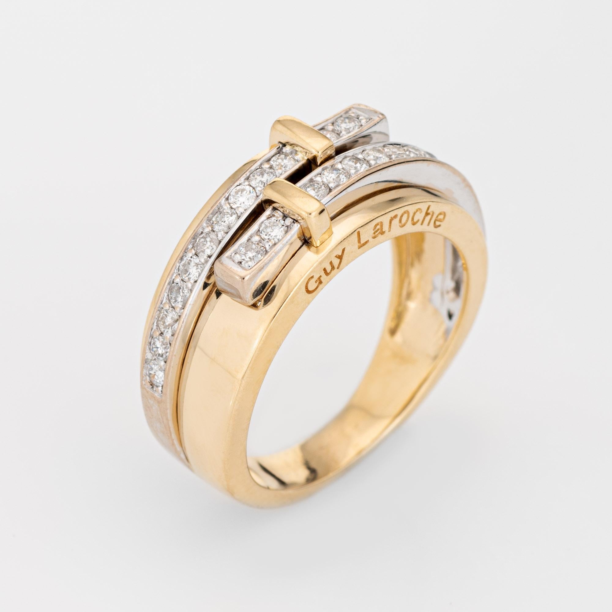 Stylish vintage Guy Laroche diamond band (circa 1990s) crafted in 18 karat two-tone yellow & white gold. 

Round brilliant cut diamonds total an estimated 0.48 carats (estimated at H-I color and VS2-SI2 clarity). 

Known for haute couture fashion,