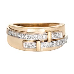 Guy Laroche Diamond Band Vintage 18k Gold Ring French Hallmarked Jewelry