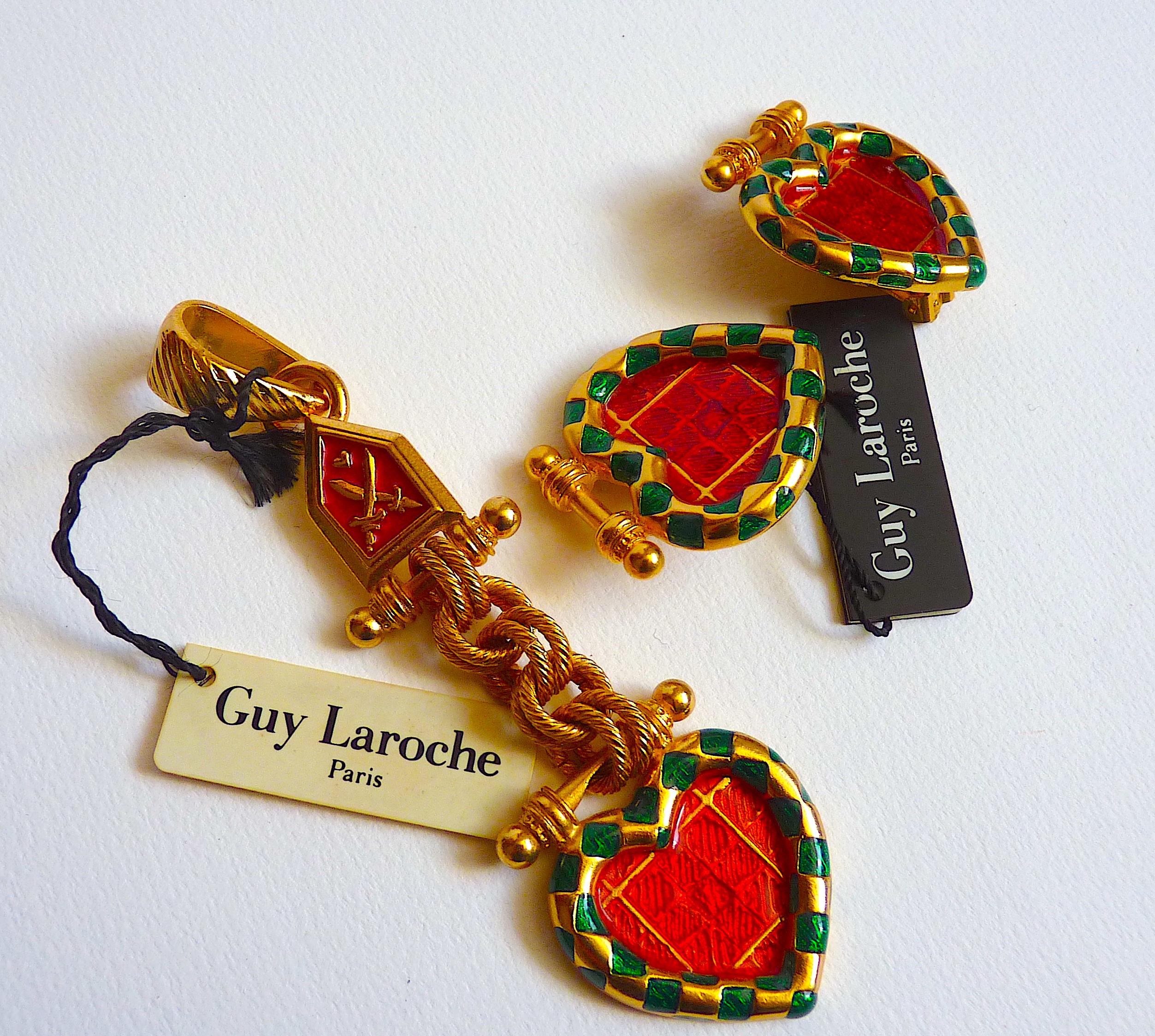 GUY LAROCHE Enameled Metal Heart Clip On Earrings, Vintage from 1980s For Sale 2