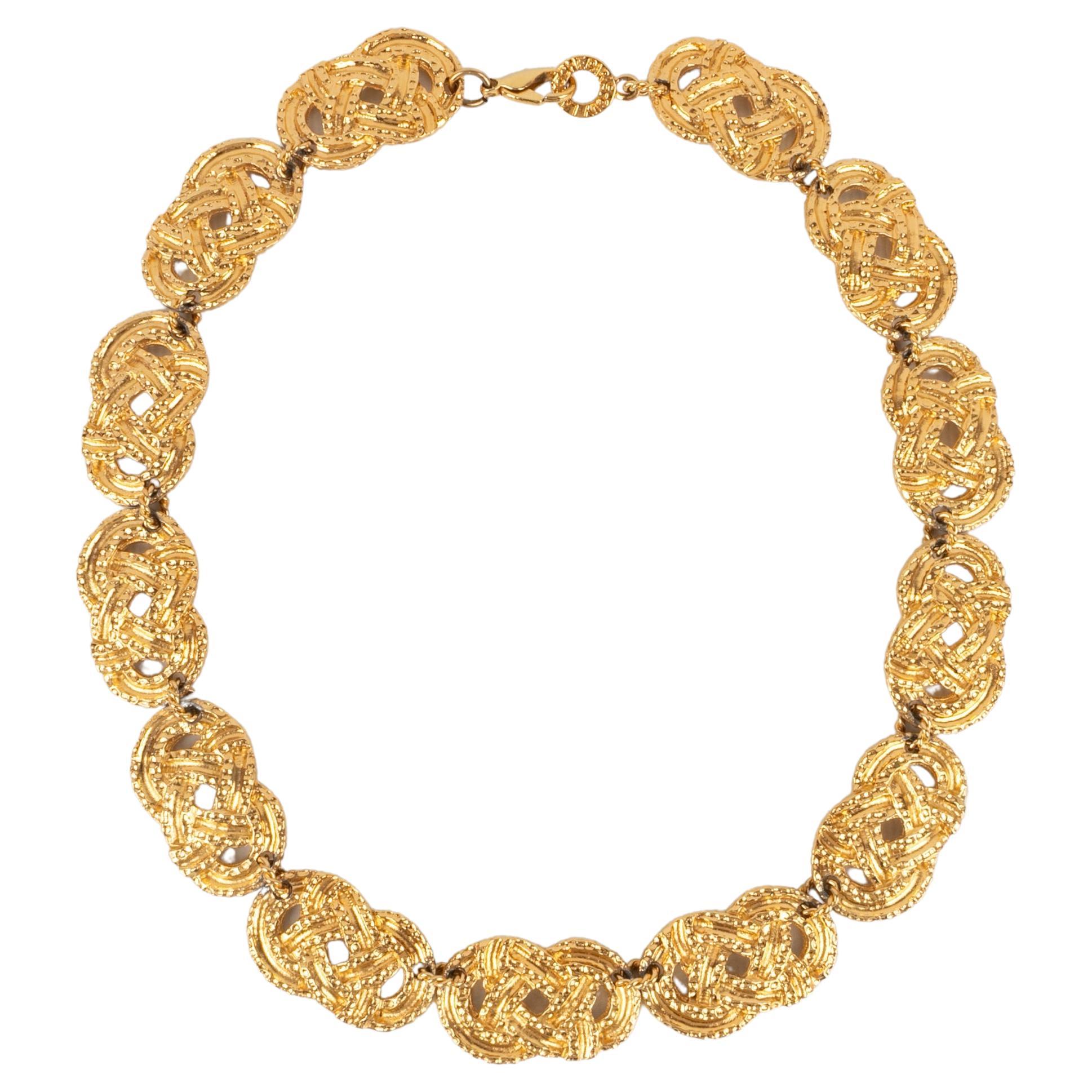 Guy Laroche Engraved Gold Metal Necklace For Sale