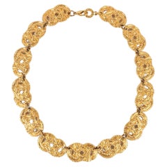 Vintage Guy Laroche Engraved Gold Metal Necklace
