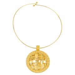 Guy Laroche Gilt Metal Rigid Collar Modernist Pendant Necklace