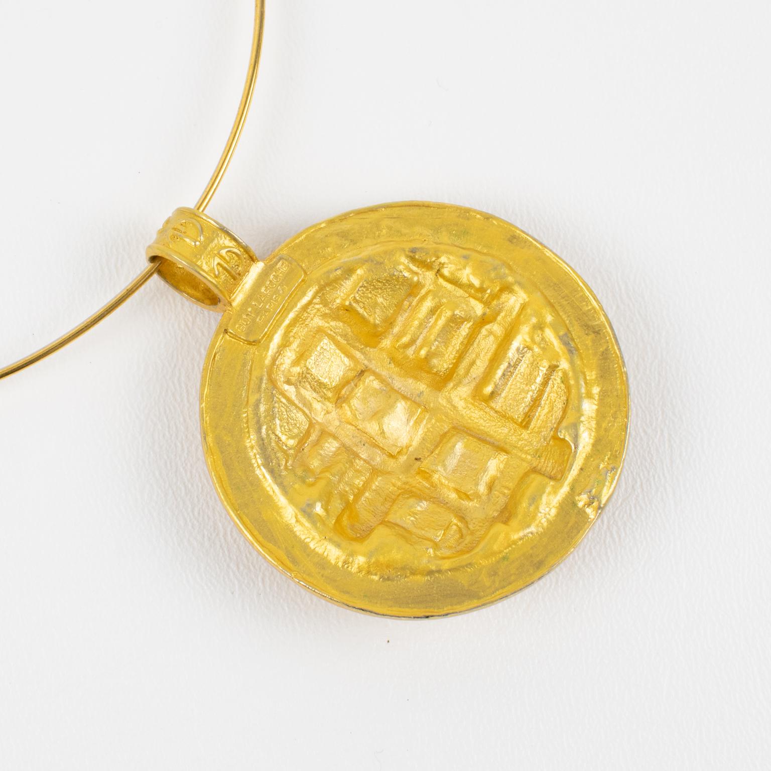 Guy Laroche Gilt Metal Rigid Collar Pendant Necklace For Sale 3