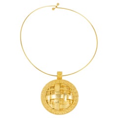 Guy Laroche Gilt Metal Rigid Collar Pendant Necklace