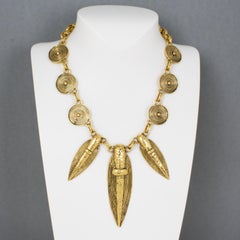 Guy Laroche Paris Gilded Metal Tribal Choker Necklace
