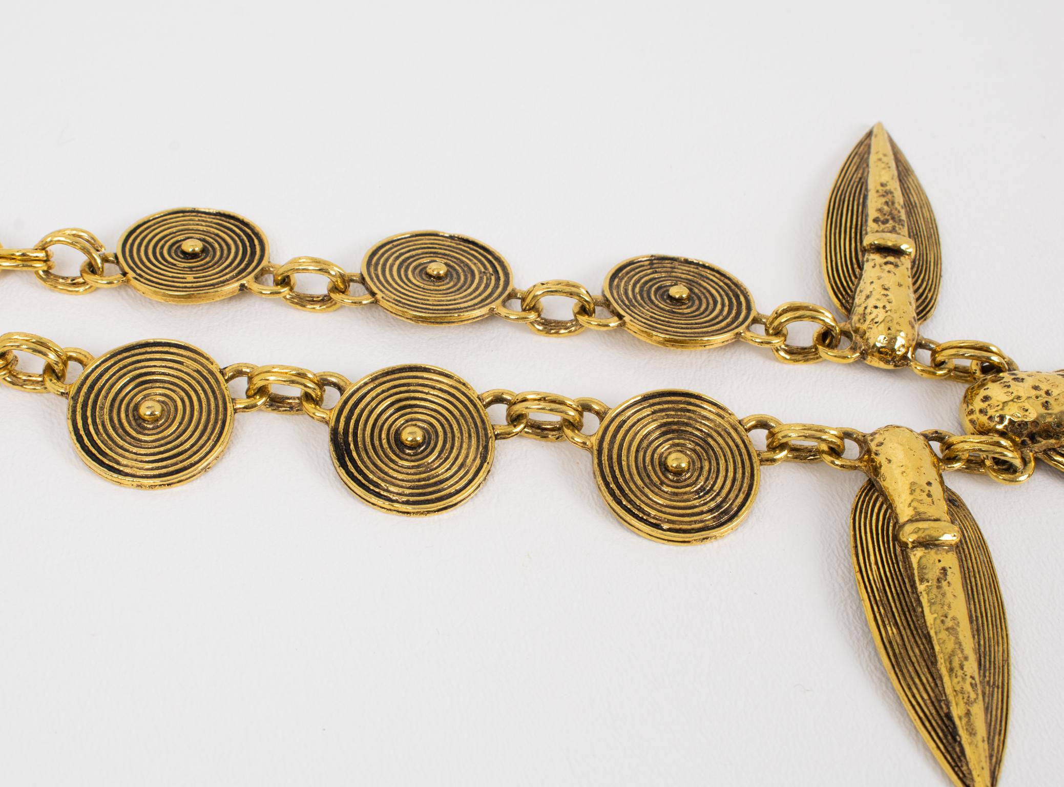Women's or Men's Guy Laroche Gilt Metal Tribal Necklace For Sale