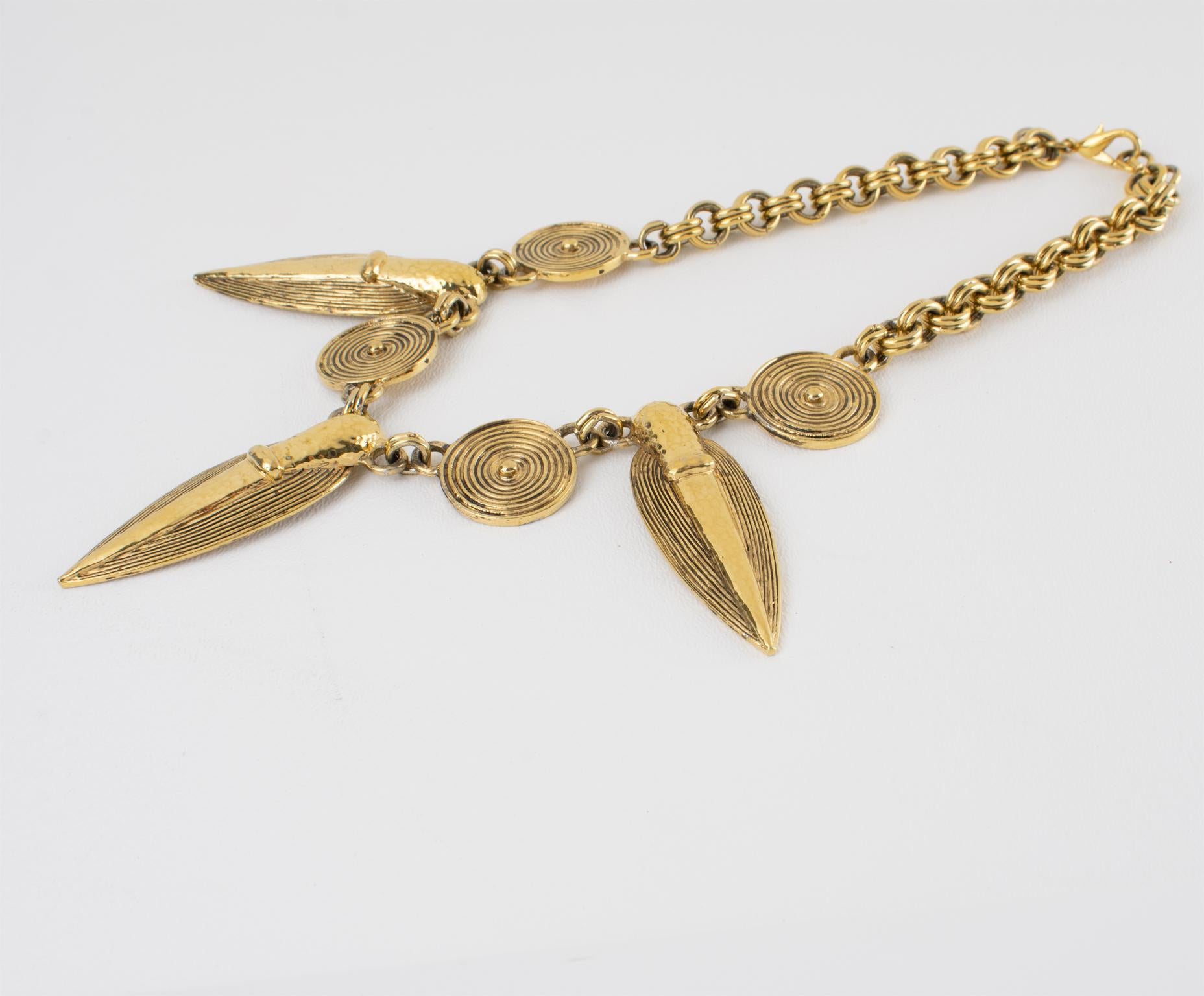 Guy Laroche Gilt Metal Tribal Necklace For Sale 1