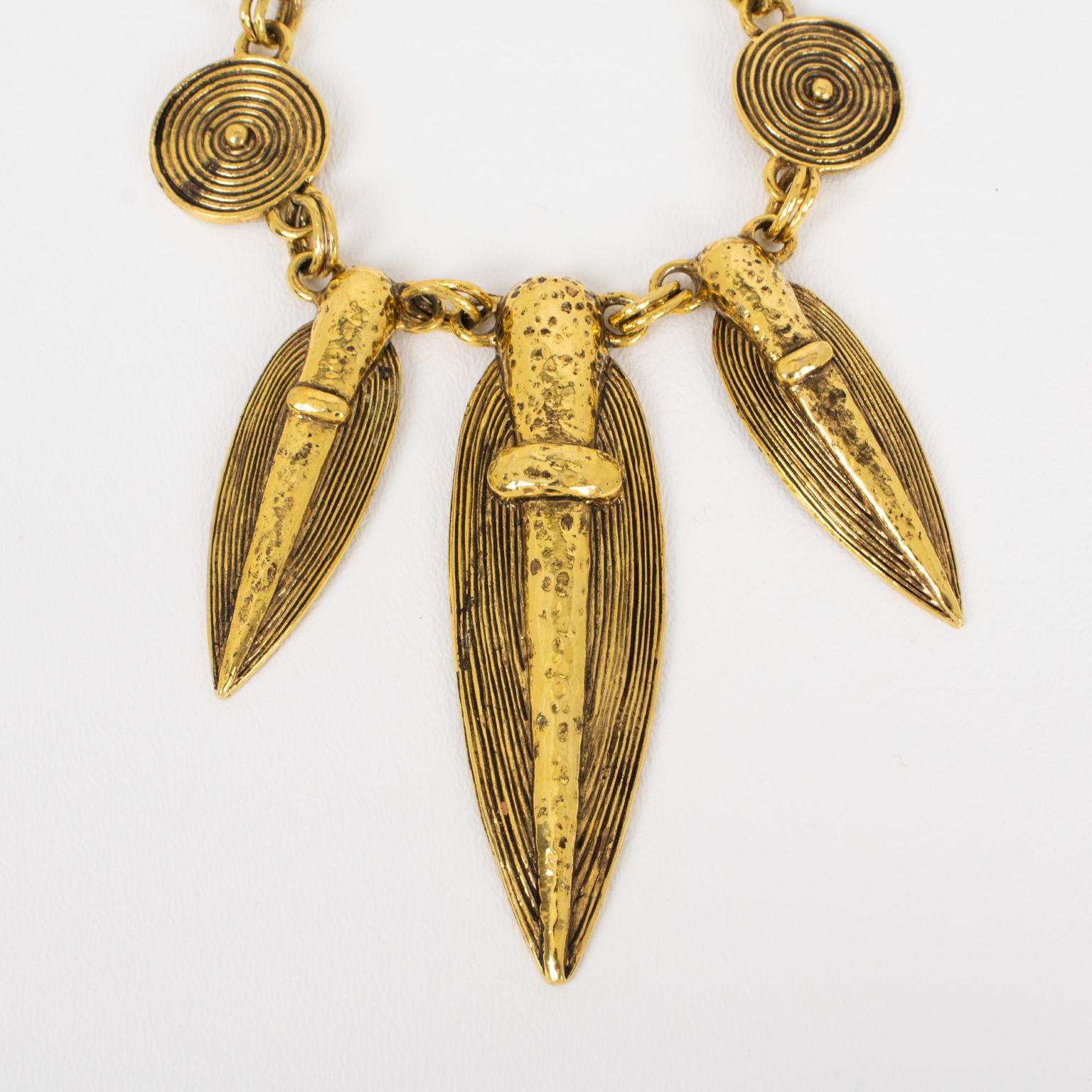 Guy Laroche Gilt Metal Tribal Necklace For Sale 1