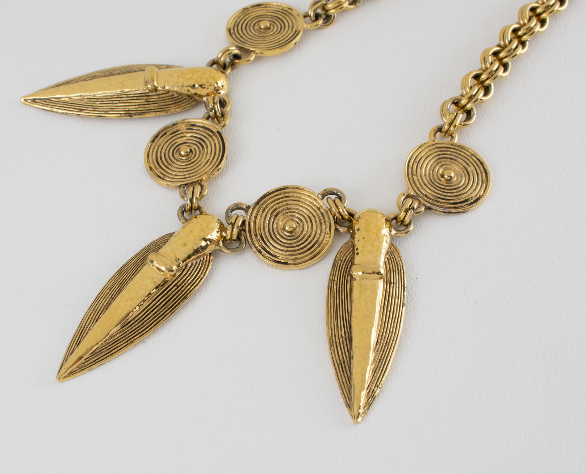 Guy Laroche Gilt Metal Tribal Necklace For Sale 2