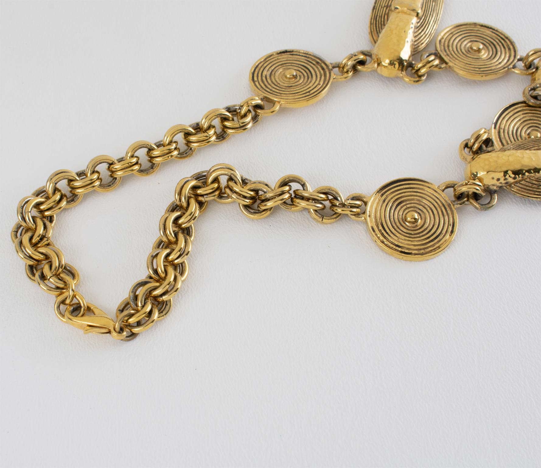 Guy Laroche Gilt Metal Tribal Necklace For Sale 3