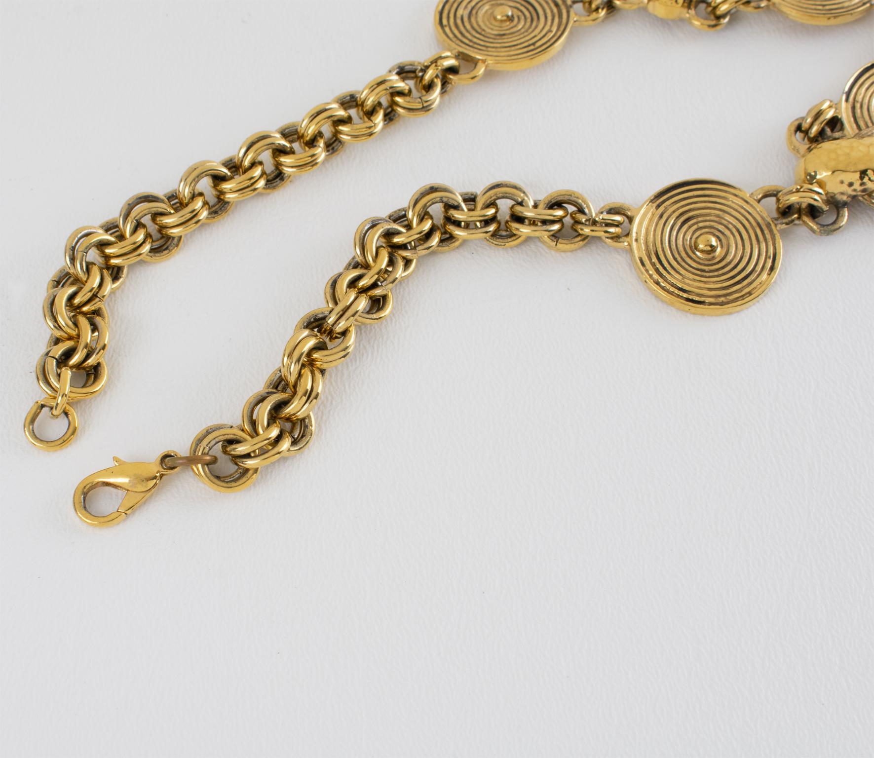 Guy Laroche Gilt Metal Tribal Necklace For Sale 4