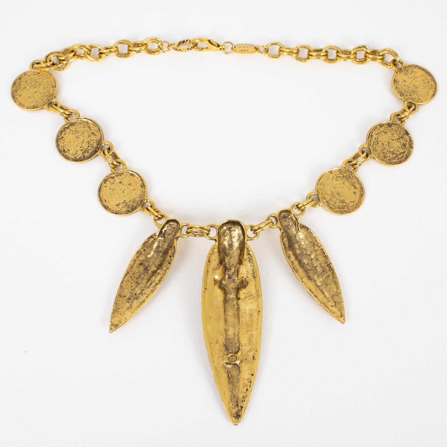 Guy Laroche Gilt Metal Tribal Necklace For Sale 4