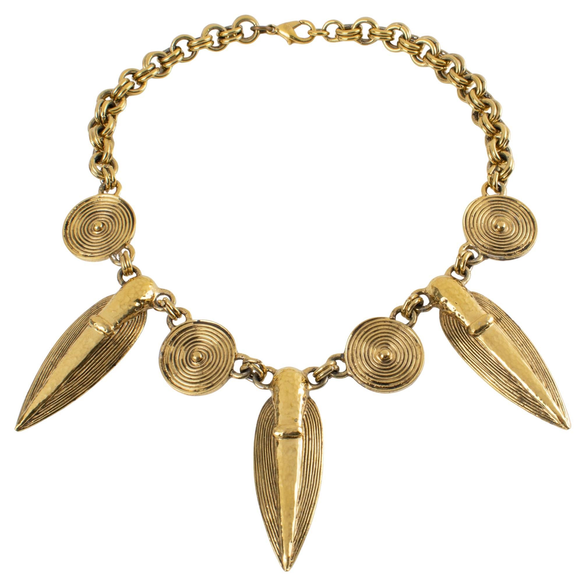 Guy Laroche Gilt Metal Tribal Necklace