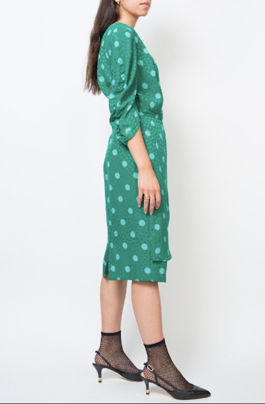 Guy Laroche Green Dots Silk Dress In Good Condition For Sale In Paris, FR