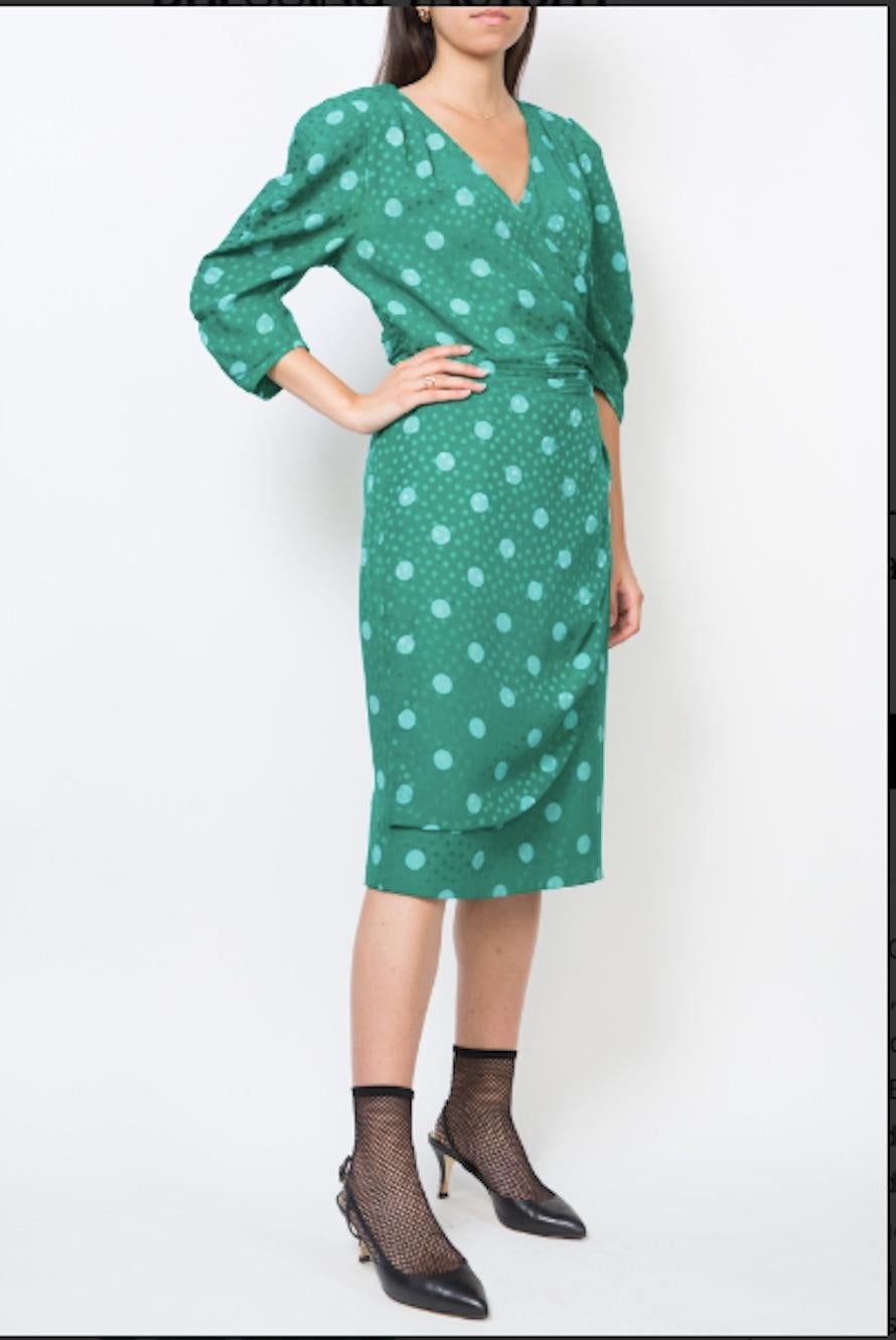 Women's Guy Laroche Green Dots Silk Dress For Sale