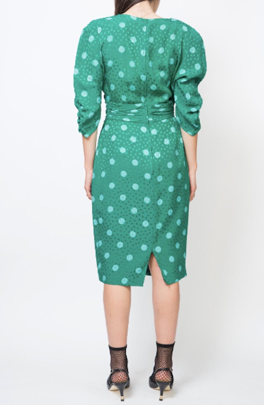 Guy Laroche Green Dots Silk Dress For Sale 1