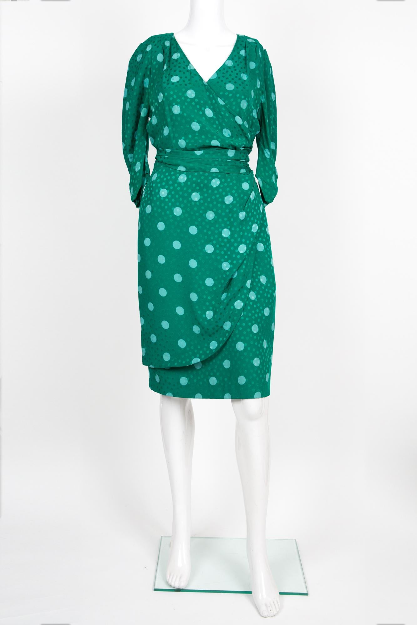 Guy Laroche Green Dots Silk Dress For Sale 3