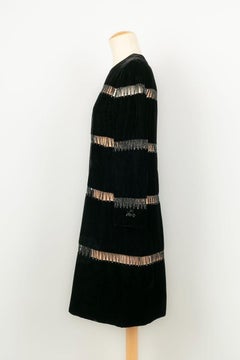 Guy Laroche Haute Couture Dress in Black Silk Velvet, Pearls and Strass
