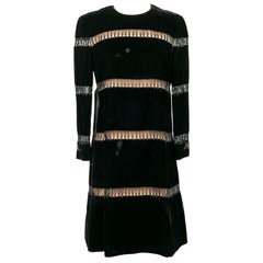 Used Guy Laroche Haute Couture Dress in Black Silk Velvet, Pearls and Strass