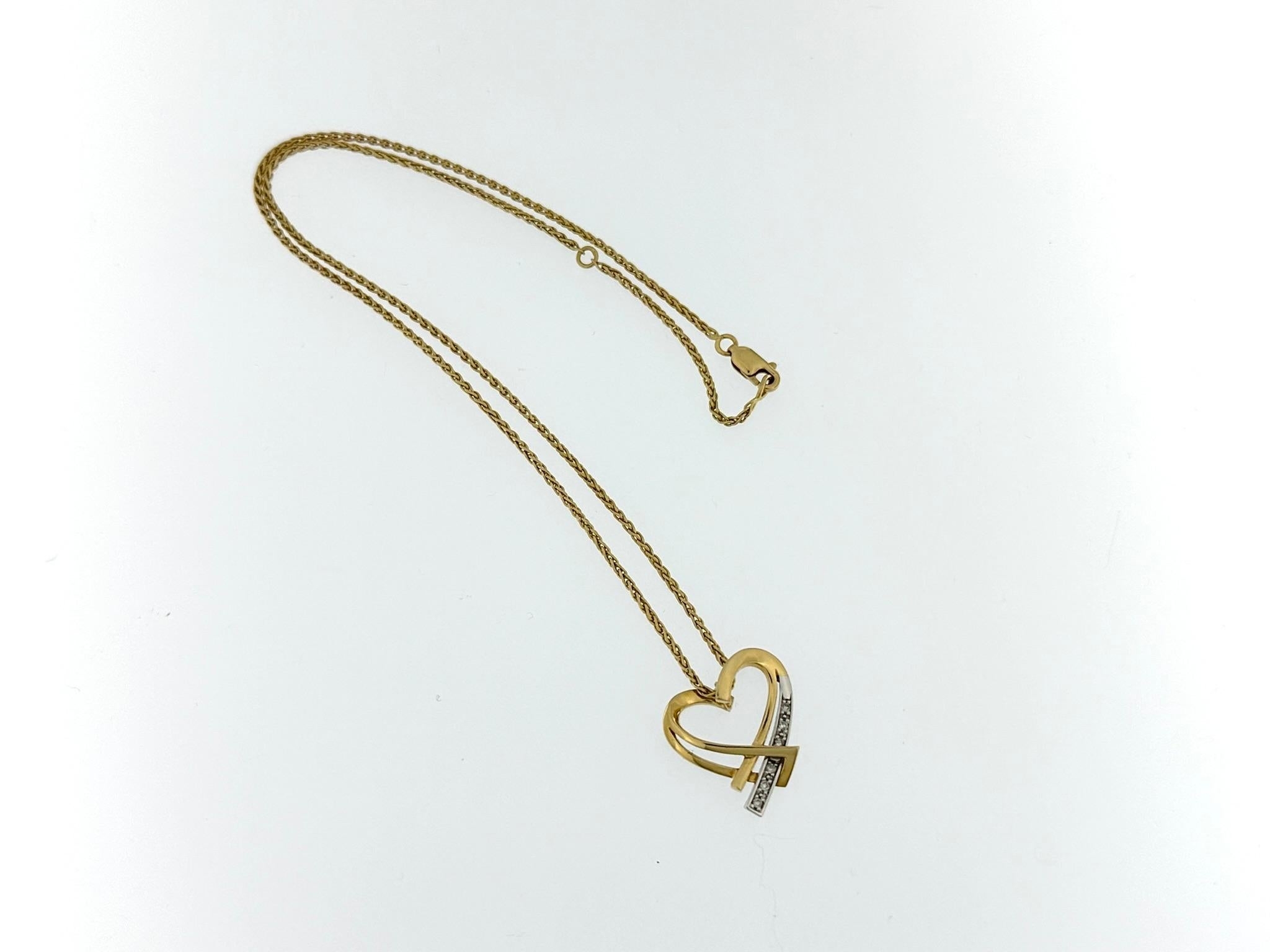 Artisan Guy Laroche Heart Pendant with Chain Yellow and White Gold with Diamonds For Sale