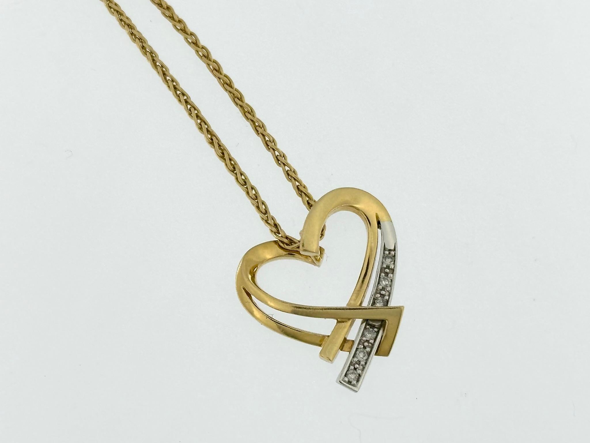 Brilliant Cut Guy Laroche Heart Pendant with Chain Yellow and White Gold with Diamonds For Sale