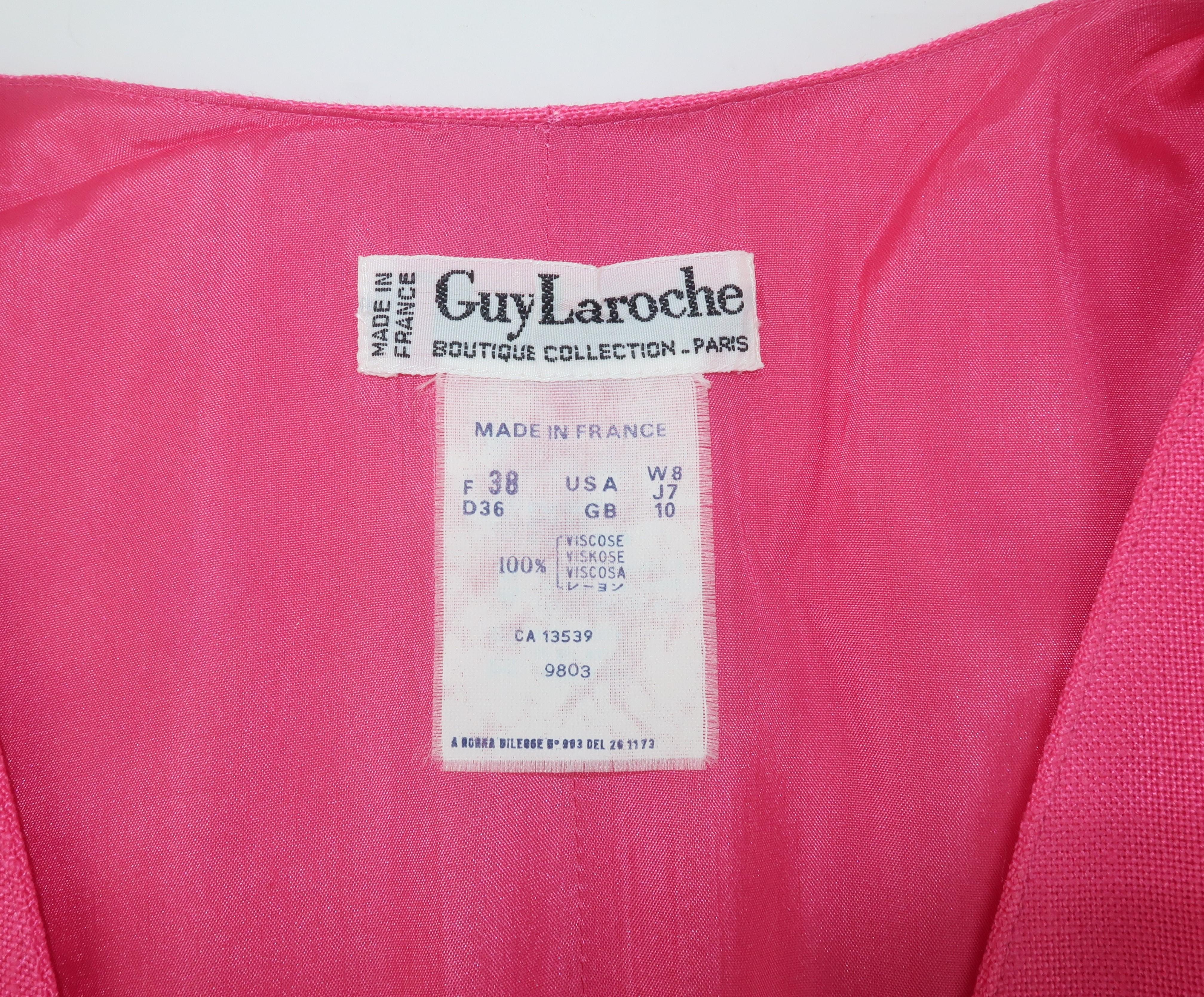 Guy Laroche Hot Pink Linen Dress With Blue Bow, 1980's 6