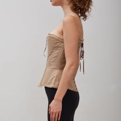 Guy Laroche Lace Up Taupe Silk Corset Top (FR40)
