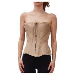Guy Laroche Lace Up Taupe Silk Corset Top (FR40)