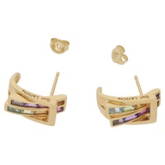 Guy Laroche Multi-Gem Amethyst, Tourmaline & Iolite Earrings in 18 Karat Gold