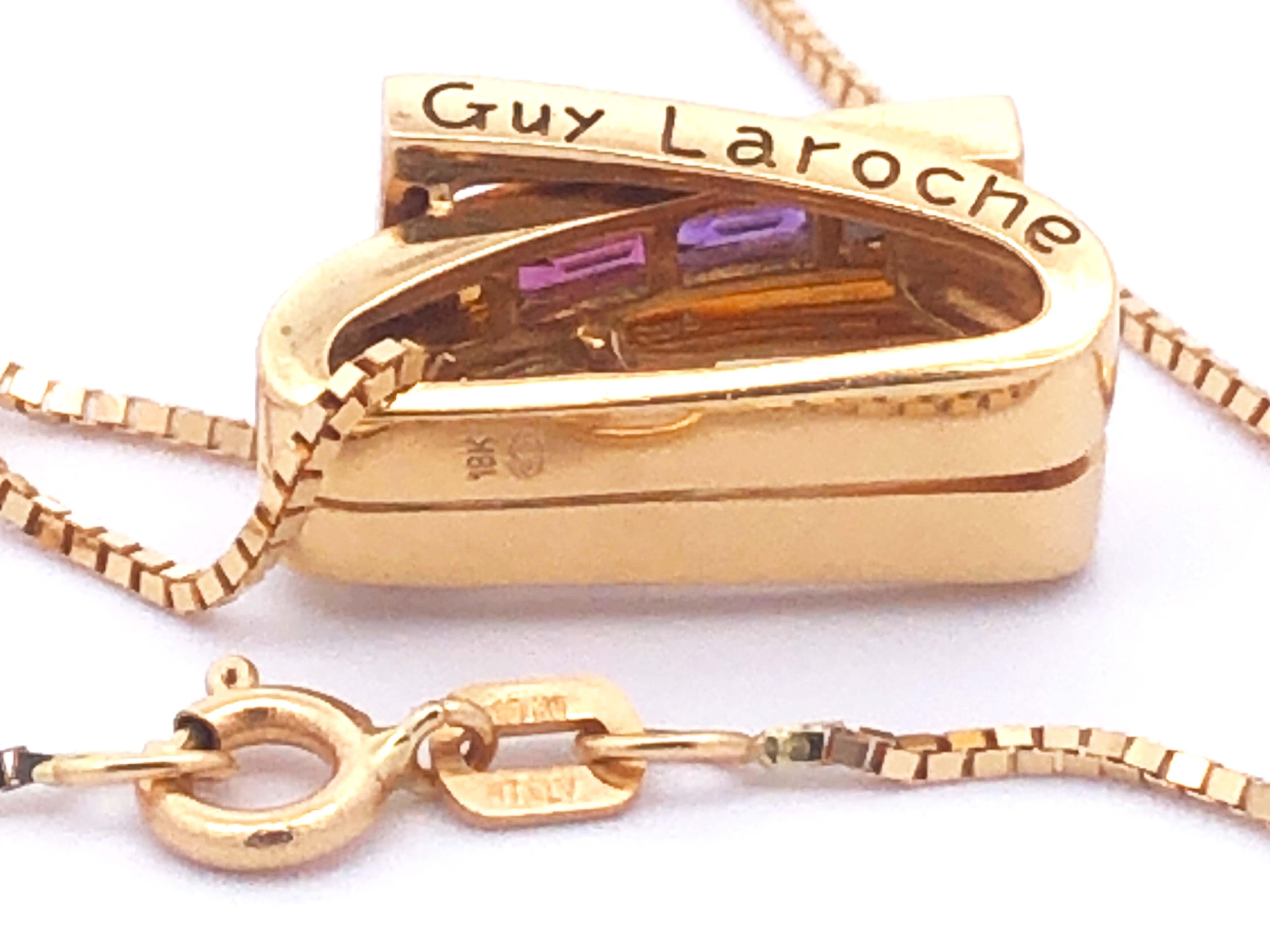 Guy Laroche Multigemstone Rainbow Band Pendant in 18K Yellow Gold For Sale 2