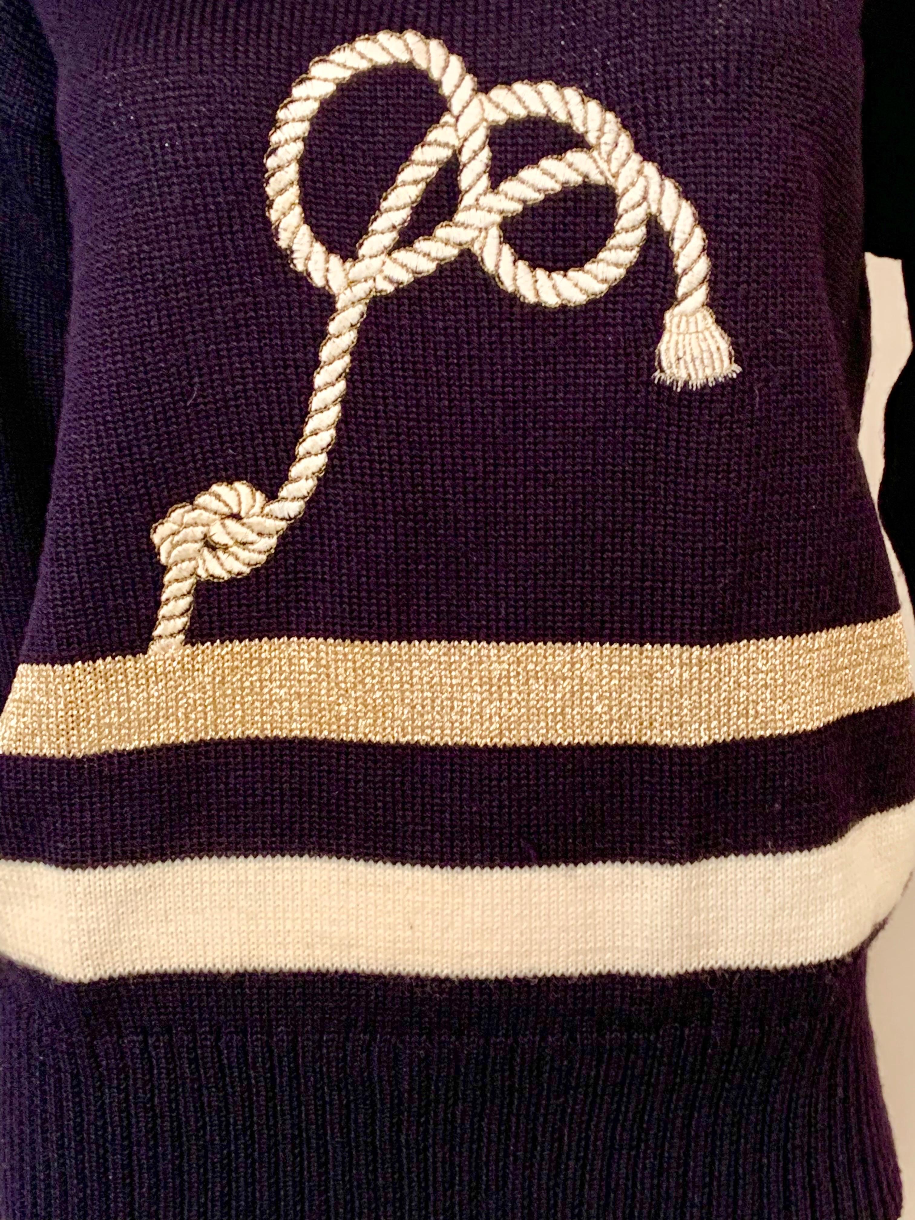 Nautischer marineblauer Pullover von Guy Laroche mit weißen und Metallic-Gold-Akzenten im Angebot 1