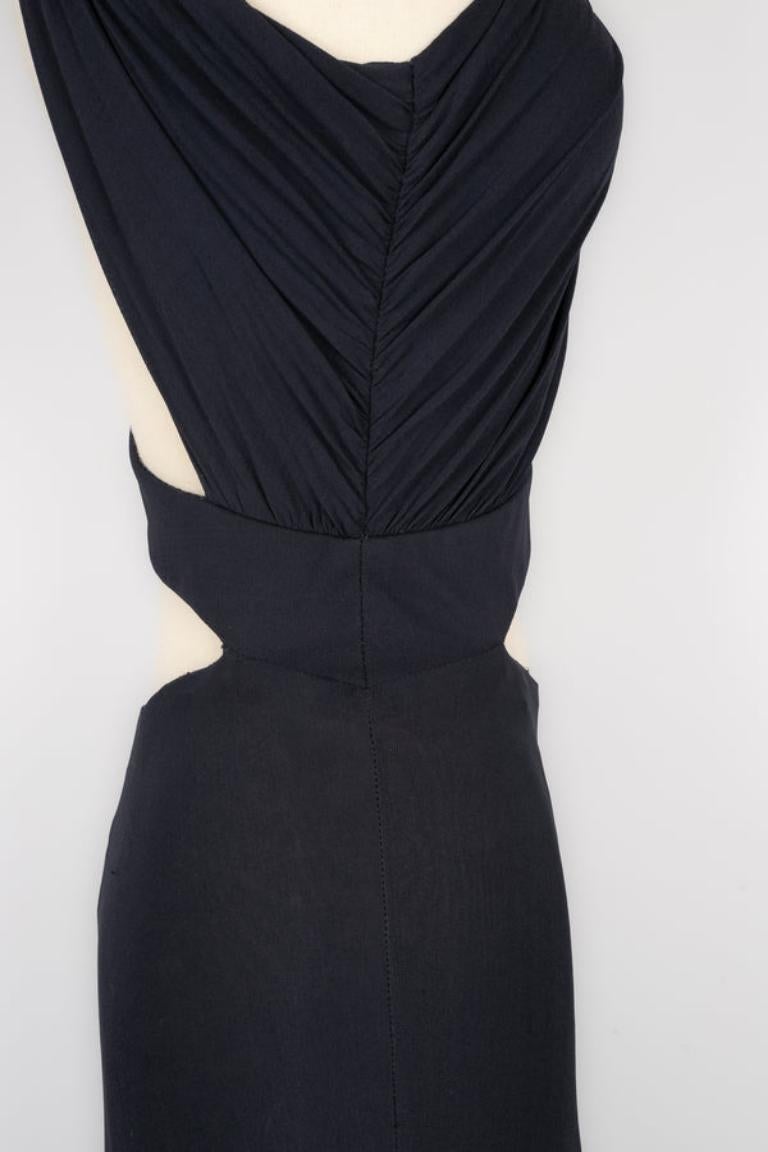Guy Laroche Vestido asimétrico de punto azul marino, 2007 en venta 2