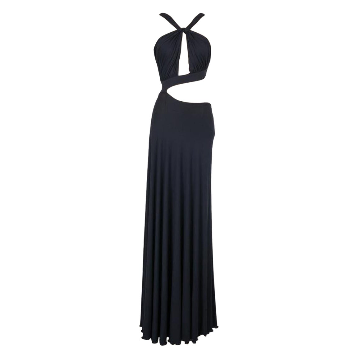 Guy Laroche Vestido asimétrico de punto azul marino, 2007 en venta
