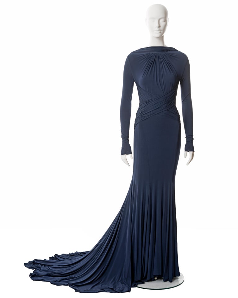 Guy Laroche navy blue Oscar dress, ss 2005 For Sale at 1stDibs