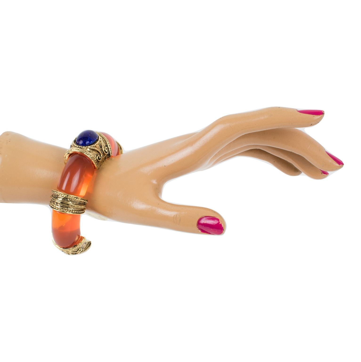 Guy Laroche Orange Lucite Jeweled Cuff Bracelet 5