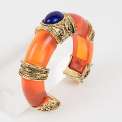Guy Laroche Orange Lucite Jeweled Cuff Bracelet