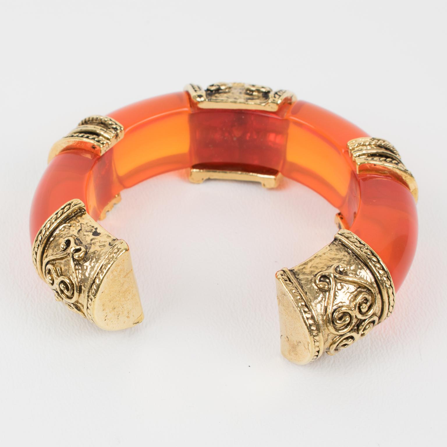 Guy Laroche Orange Lucite Jeweled Cuff Bracelet 1