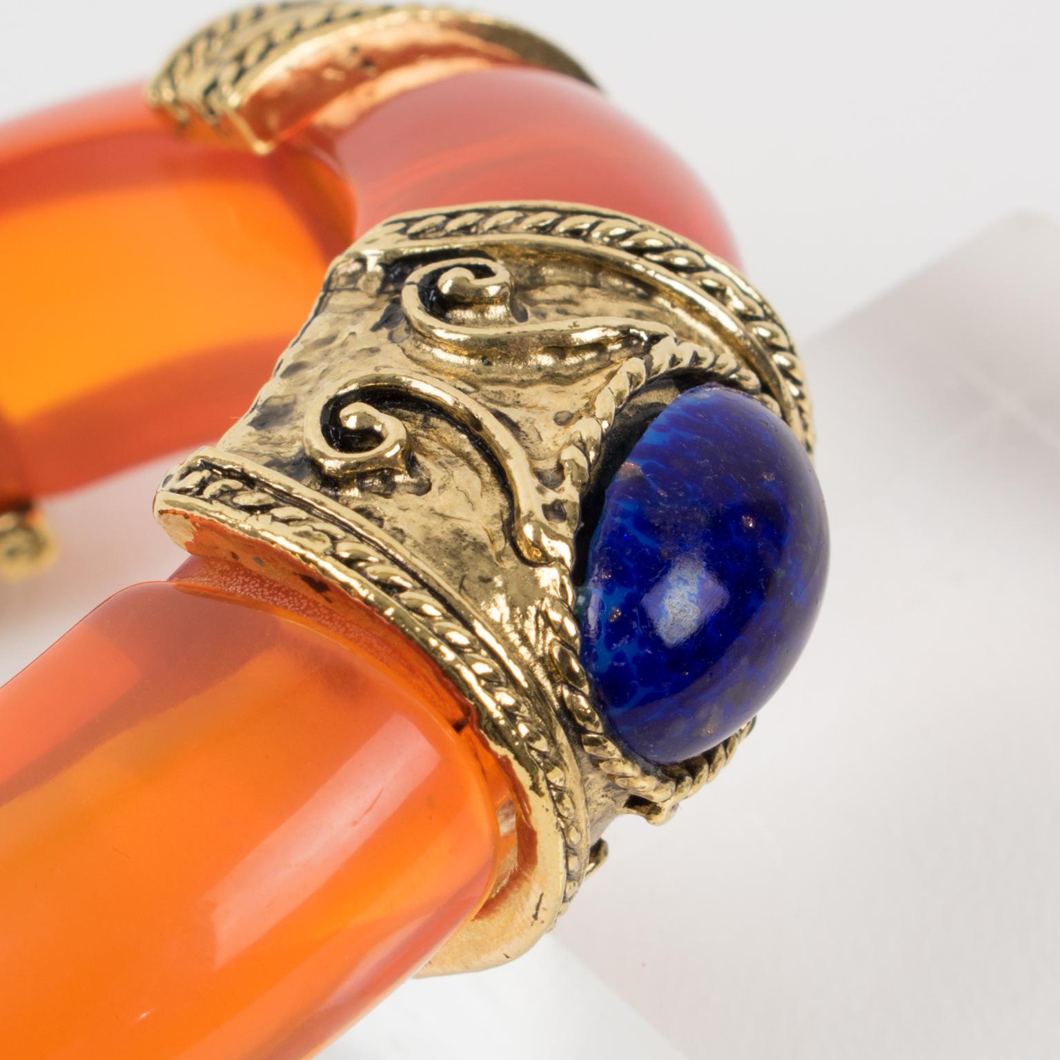 Guy Laroche Orange Lucite Jeweled Cuff Bracelet 3