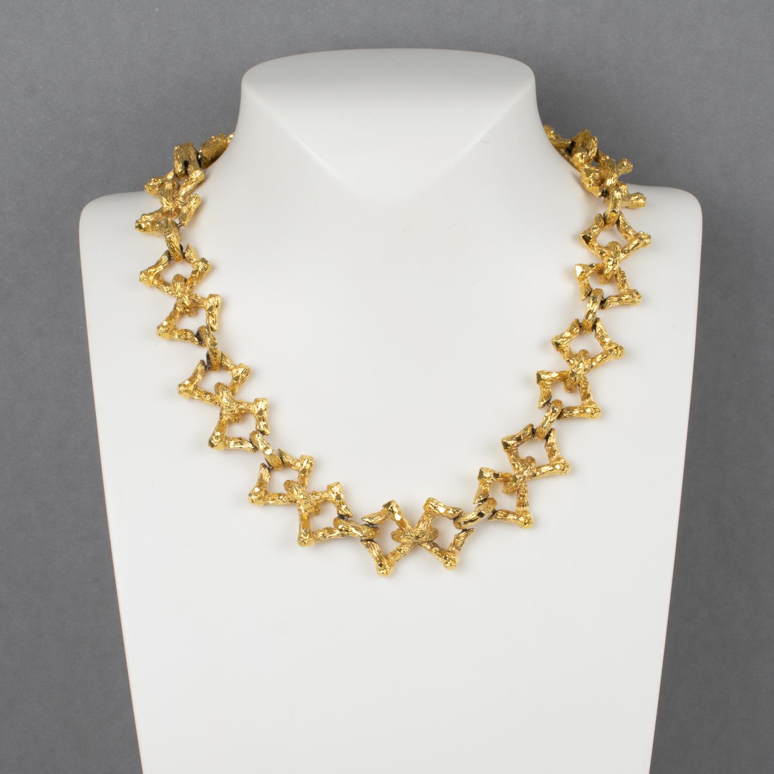 Modern Guy Laroche Paris Brutalist Gilt Metal Choker Necklace