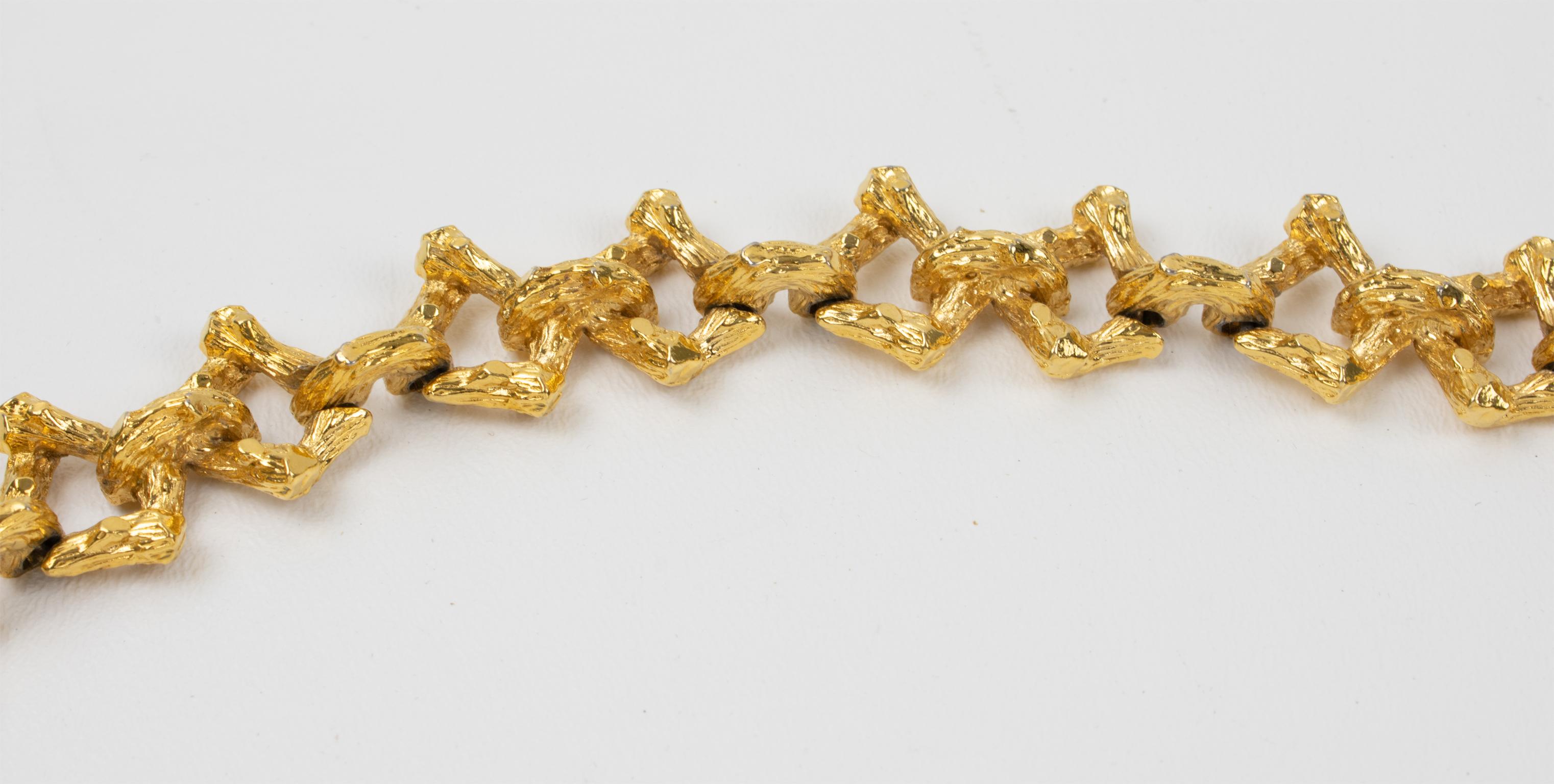 Guy Laroche Paris Brutalist Gilt Metal Choker Necklace 1