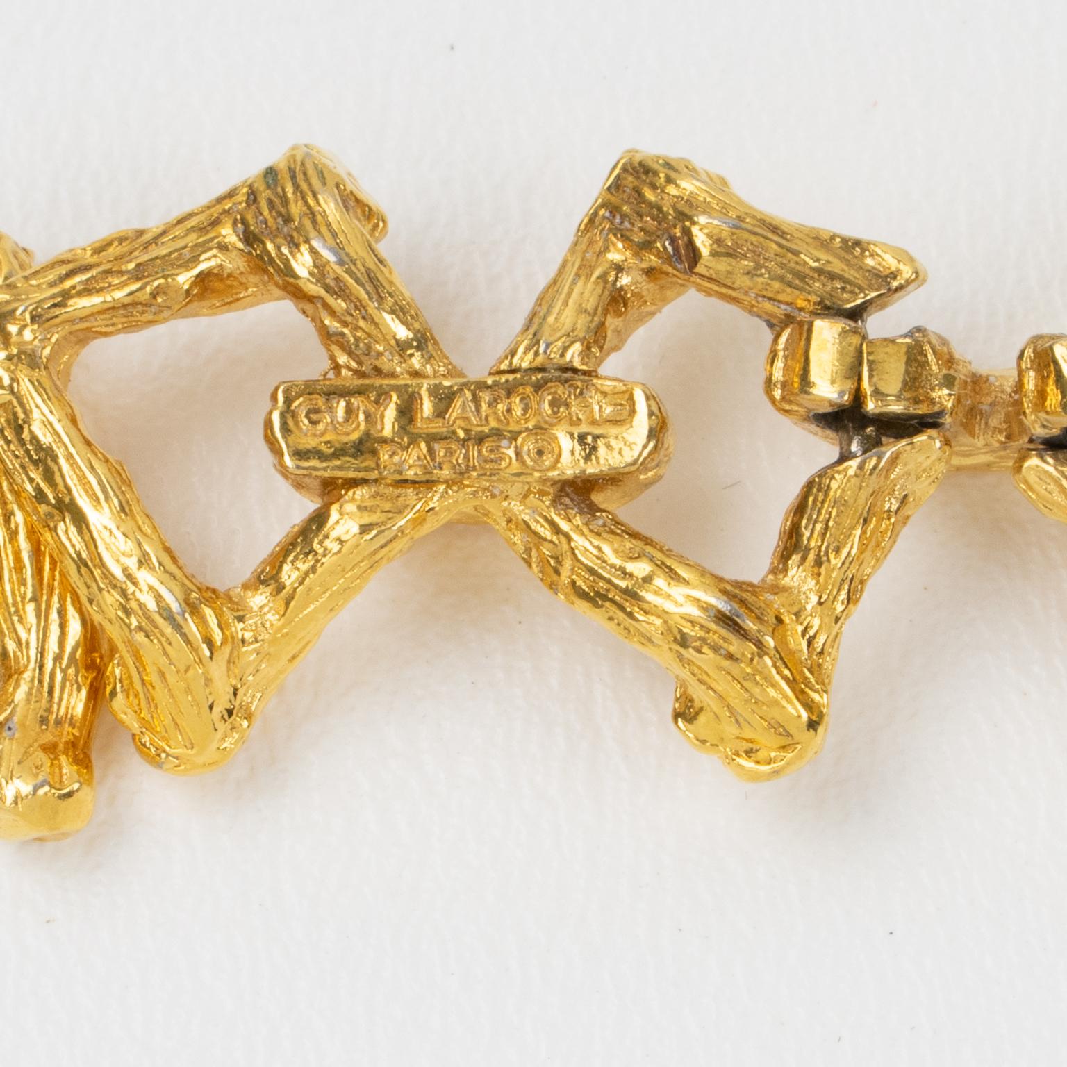 Guy Laroche Paris Brutalist Gilt Metal Choker Necklace 2