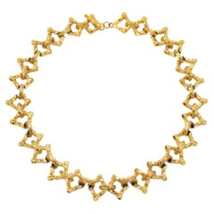 Guy Laroche Paris Brutalist Gilt Metal Choker Necklace