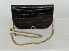 Guy Laroche Paris Chocolate Brown Glazed Crocodile Gold Hardware Shoulder Bag