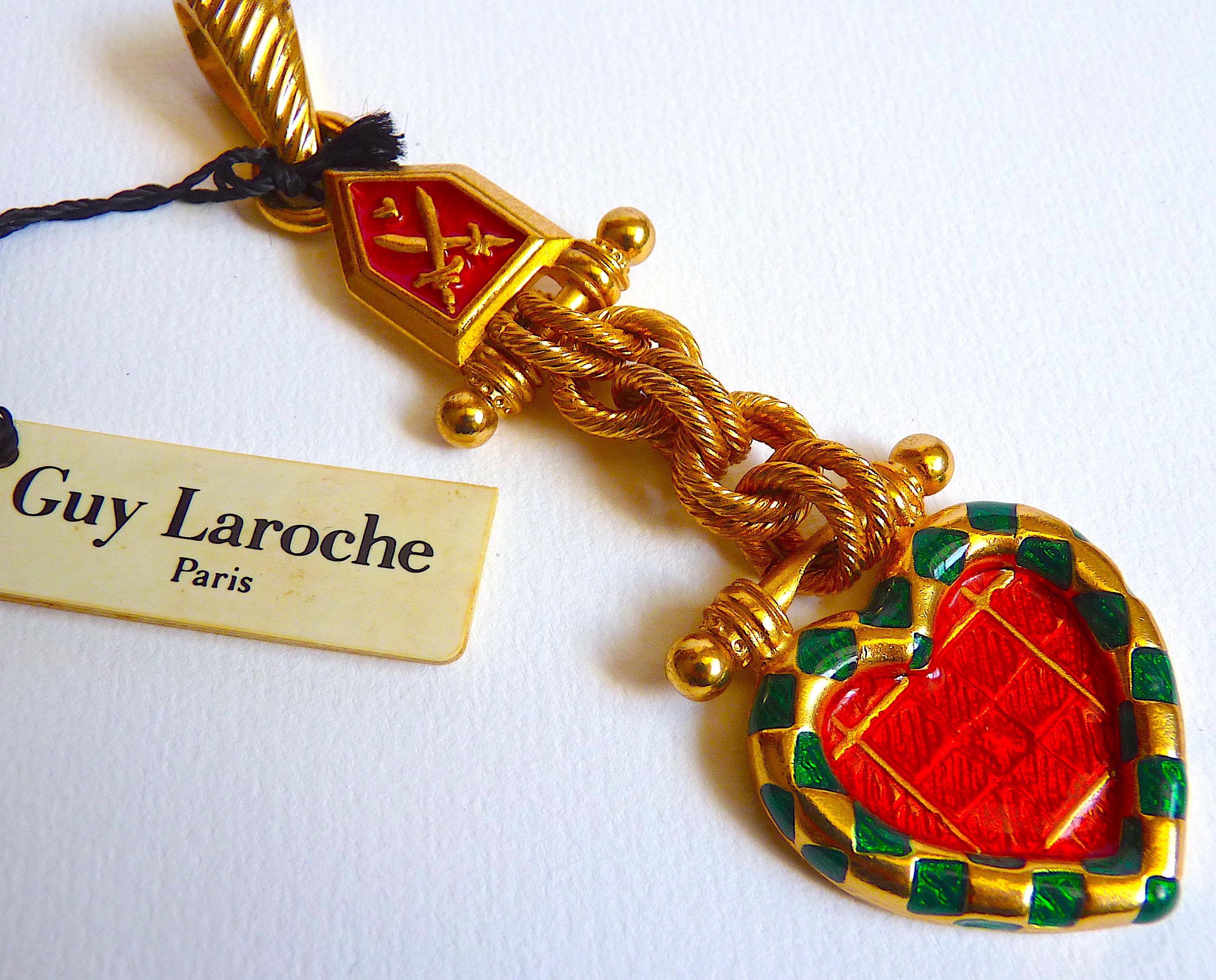 GUY LAROCHE PARIS Enameled Heart Necklace Pendant from 1980s For Sale 3