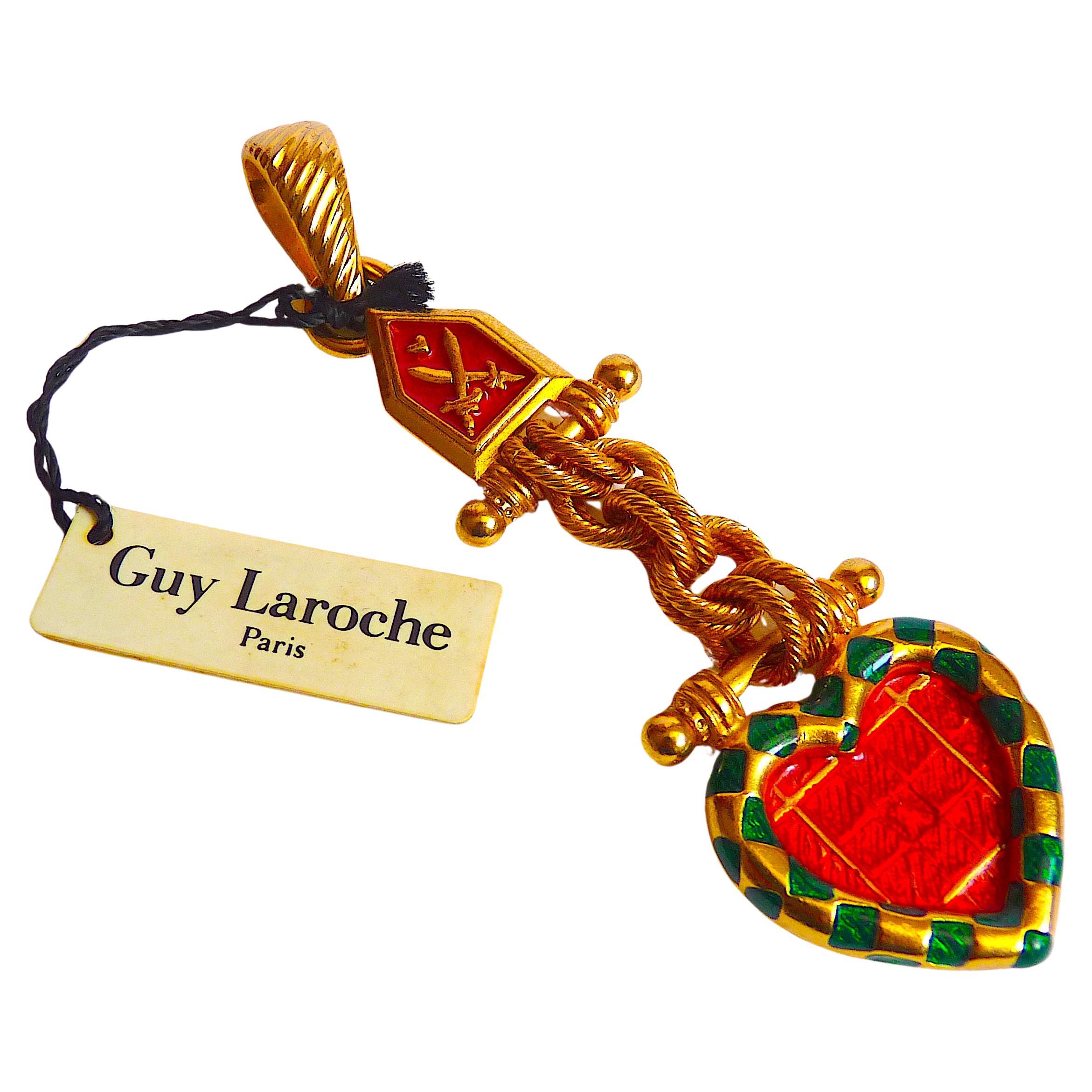 GUY LAROCHE PARIS Enameled Heart Necklace Pendant from 1980s For Sale